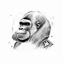A gorilla in a World War I pilot uniform flies on a red plane, a scarf flutters behind his back tattoo design idea