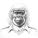 A gorilla in a World War I pilot uniform flies on a red plane, a scarf flutters behind his back tattoo design idea