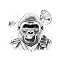 A gorilla in a World War I pilot uniform flies on a red plane, a scarf flutters behind his back tattoo design idea