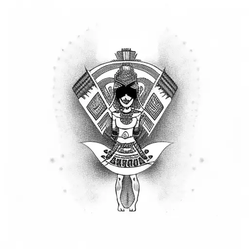 Full back too Aztec woman Mexican flag no color,  culturalal, happy  tattoo design idea