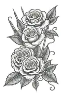 roses and sewing needle and thread tattoo design idea