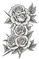 roses and sewing needle and thread tattoo design idea