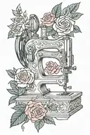 roses and sewing machine and quilts tattoo design idea