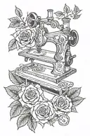 roses and sewing machine and quilts tattoo design idea