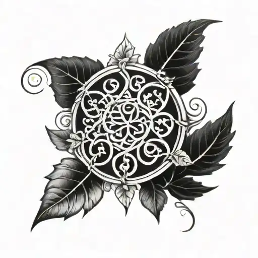 A tattoo featuring various life symbols intertwined with leaves and vines to symbolize growth and strength tattoo design idea