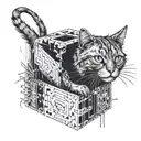 schrödinger cat in a geometry box, however the cat is a kinda a gothic zombie cat which alives but dead at the same time tattoo design idea