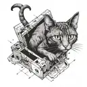 schrödinger cat in a geometry box, however the cat is a kinda a gothic zombie cat which alives but dead at the same time tattoo design idea