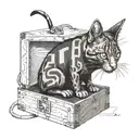 schrödinger cat in a geometry box, however the cat is a kinda a gothic zombie cat which alives but dead at the same time tattoo design idea