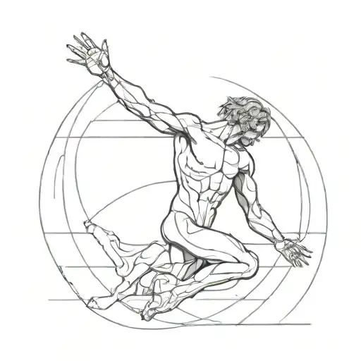 vitruvian man falling tattoo design idea