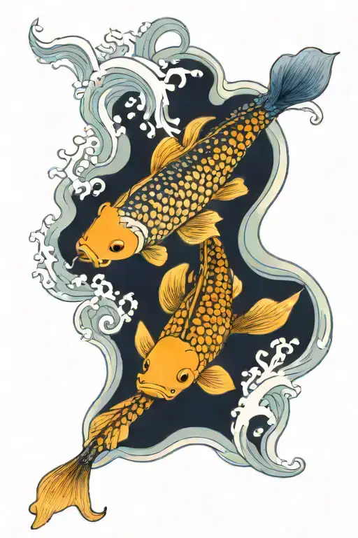 3 blue koi fish swimming upstream where first is biggest and last is smallest tattoo design idea