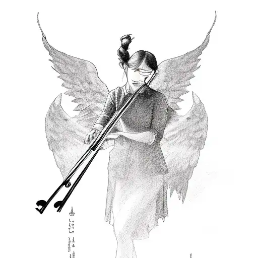 A fallen angel playing a haunting melody on a violin tattoo design idea