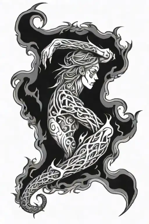 27 in flames left arm sleeve tattoo design idea