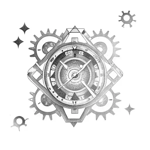 Large old key in center with starry Night background. Gears and clocks mixed in  tattoo design idea