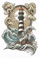 lighthouse standing tall amidst waves tattoo design idea
