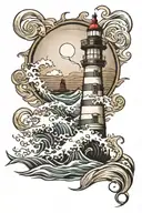 lighthouse standing tall amidst waves tattoo design idea