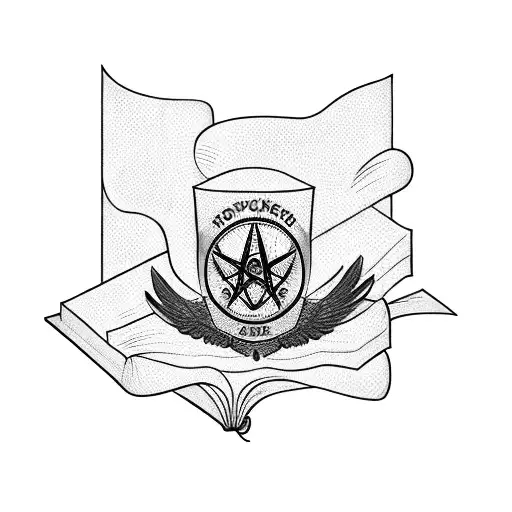 A crow perched on a stack of books with socialist symbols intertwined in the pages tattoo design idea