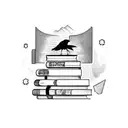 A crow perched on a stack of books with socialist symbols intertwined in the pages tattoo design idea