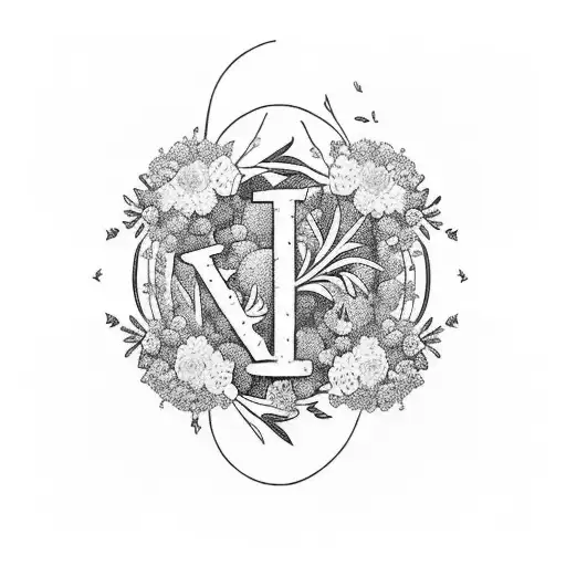 A whimsical garden scene with a mix of flowers, herbs, and vegetables, forming the shape of the letters EDT. tattoo design idea