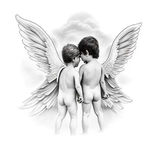 angel Raphael with 2 kids (boy 2 years old and girl 6 years old). tattoo design idea