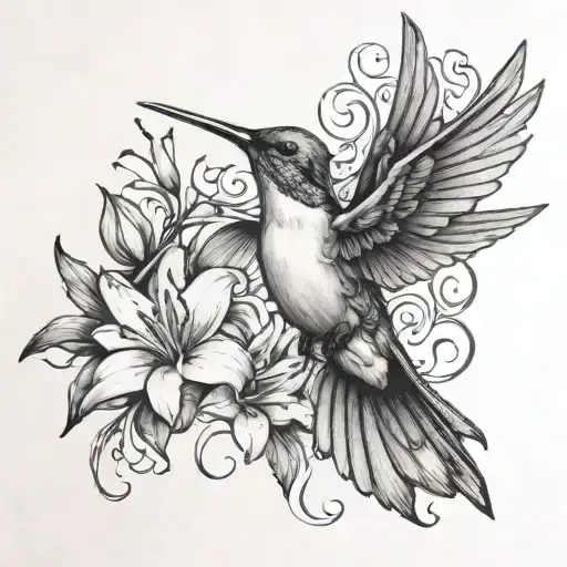 humming bird with lily of the valleys and hawthorns tattoo  tattoo design idea
