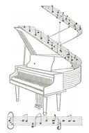piano keyboard that changes to DNA that changes to a guitar tattoo design idea