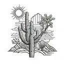 saguaro cactus tattoo with mountains and sun tattoo design idea