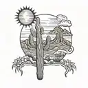 saguaro cactus tattoo with mountains and sun tattoo design idea