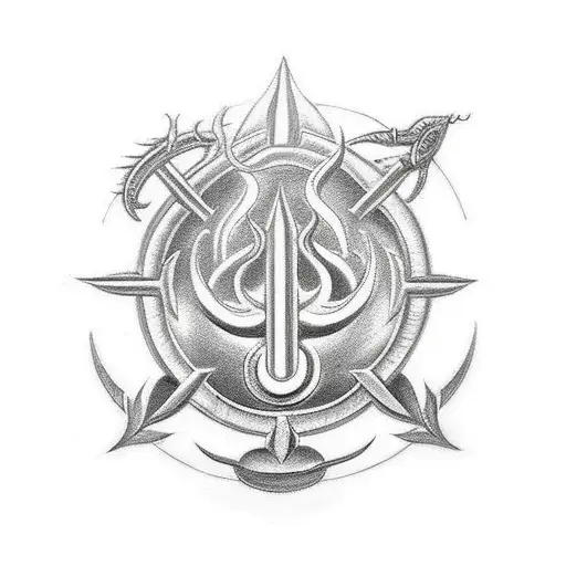  scenery behind lord shiva weapon trishul tattoo design idea
