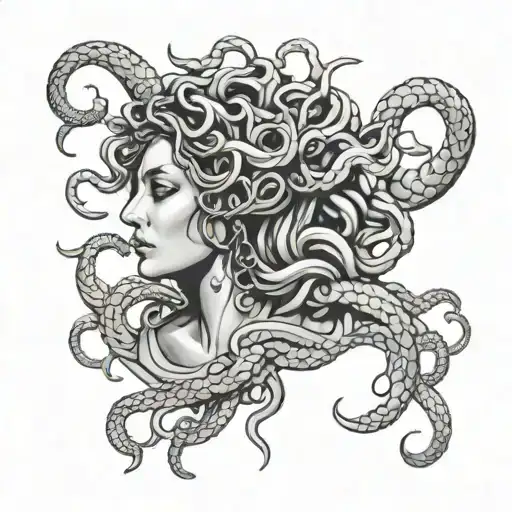 Medusa and the use of the element of water tattoo design idea