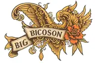 Big font , Chosen 1 with wings spread wide tattoo design idea