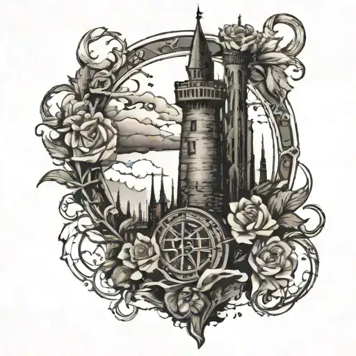medievel dark tower tattoo design idea