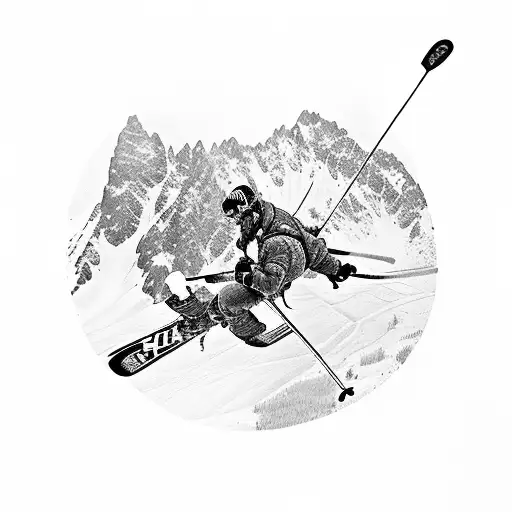 Skier in the Alps with Huey Helicopter tattoo design idea