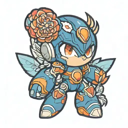 small megaman with floral patterns tattoo design idea