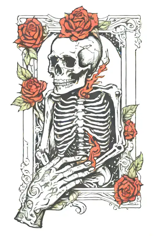 death tarot card and hand holding tattoo design idea