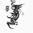 a dragon on a black background without the building and replace flowers with chinese style clouds  tattoo design idea