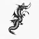 a dragon on a black background without the building and replace flowers with chinese style clouds  tattoo design idea