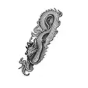 a dragon on a black background without the building and replace flowers with chinese style clouds  tattoo design idea