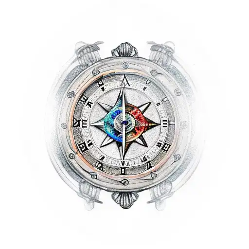 broken skeleton watch with lion rose and the sea compass tattoo design idea