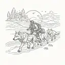 An immigrant family crossing a border with a wolf leading the way, showcasing your journey as an immigrant and your connection to wolves tattoo design idea