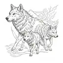An immigrant family crossing a border with a wolf leading the way, showcasing your journey as an immigrant and your connection to wolves tattoo design idea