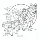 An immigrant family crossing a border with a wolf leading the way, showcasing your journey as an immigrant and your connection to wolves tattoo design idea