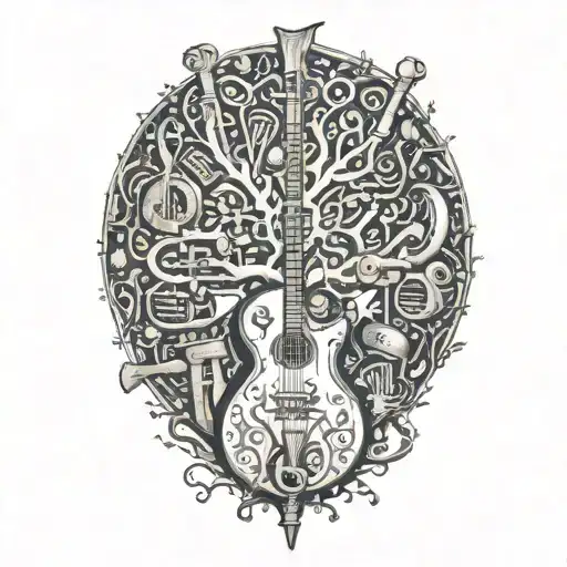 a tree mad of musical instruments forming tattoo design idea