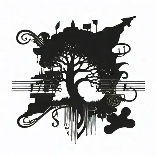 tree made of musical instruments forming the shape tattoo design idea