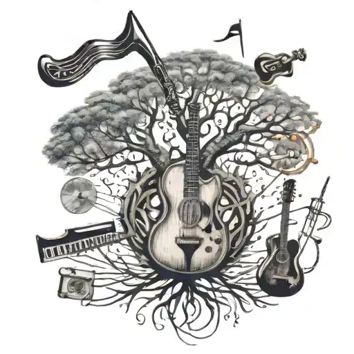 tree made of musical instruments forming the shape tattoo design idea