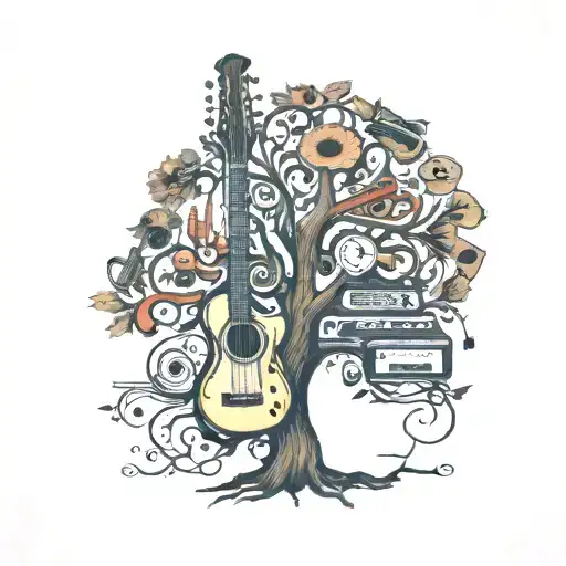 a tree made of musical instruments incorporated tattoo design idea