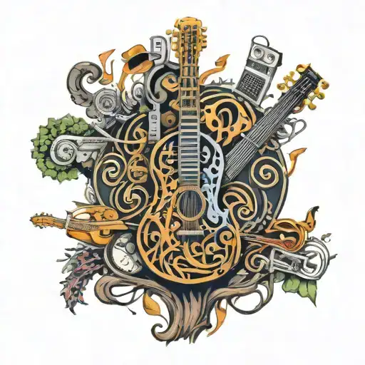 tree made of musical instruments forming the shape tattoo design idea