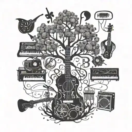 a tree made of musical instruments forming tattoo design idea