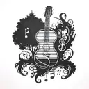 tree made of musical instruments forming  musical notes tattoo design idea