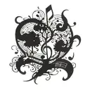 tree made of musical instruments forming  musical notes tattoo design idea