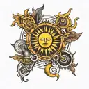 a sun made of musical instruments tattoo design idea